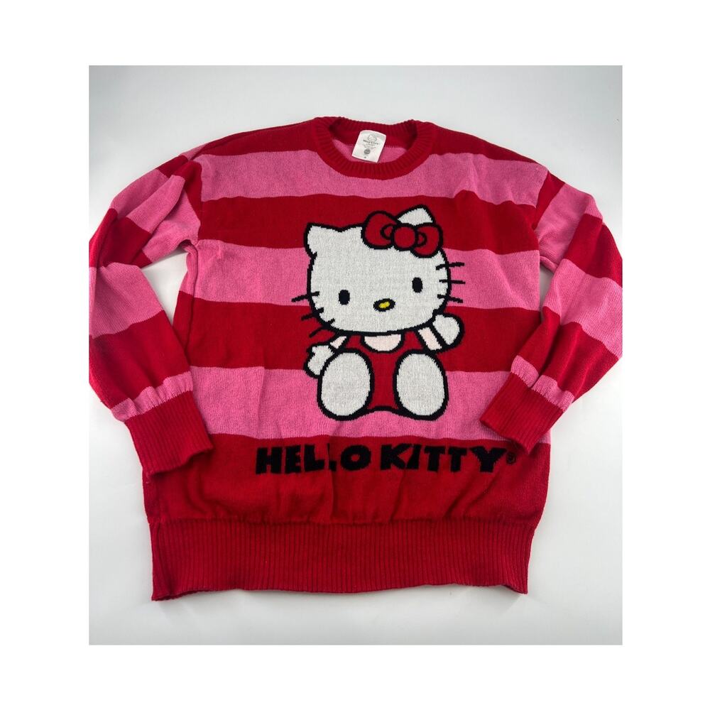 Hello Kitty Sweater Womens Medium Red Pink Japan Pullover Long Sleeve Vday